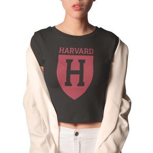 NEW Harvard Crimson Big Logo Wordmark Form Fit Crop Top Shirt BLACK
